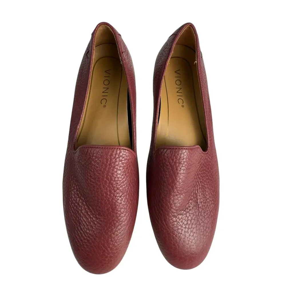 Vionic Willa Womens‎ Sz 5 Slip-on Maroon Pebble Leather Shoe NWOB